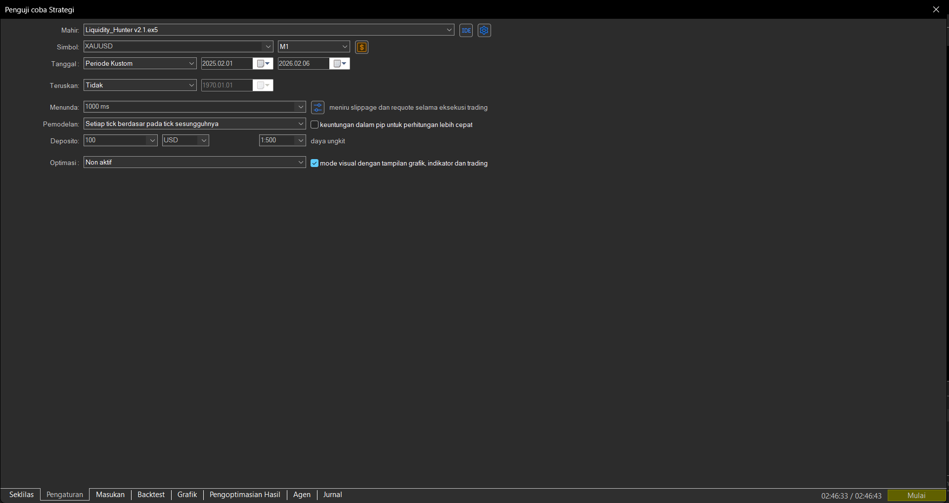 Liquidity Hunter Backtest Settings